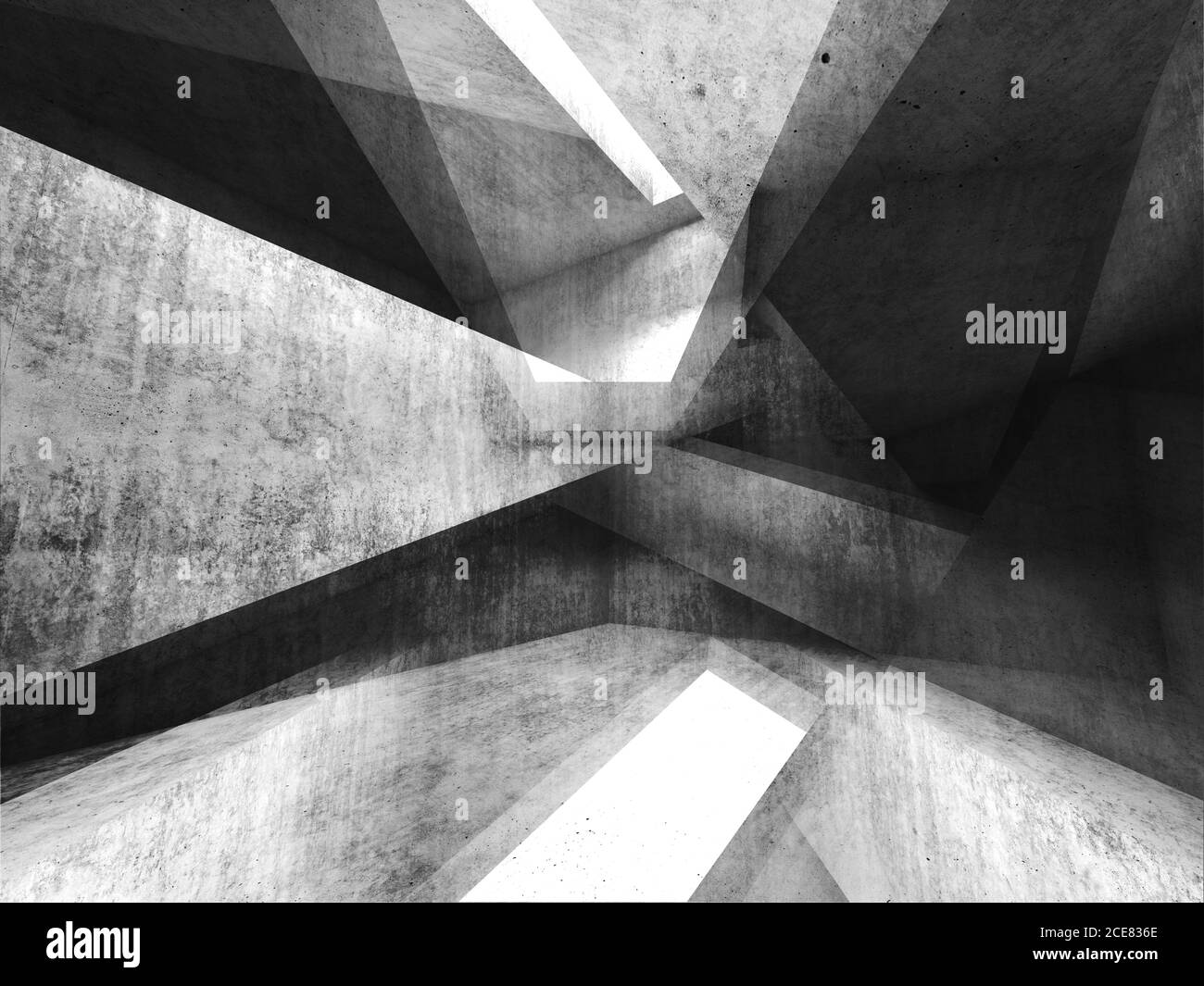 Abstract dark mixed media background, intersected concrete walls, digital  illustration with double exposure effect, 3d render Stock Photo