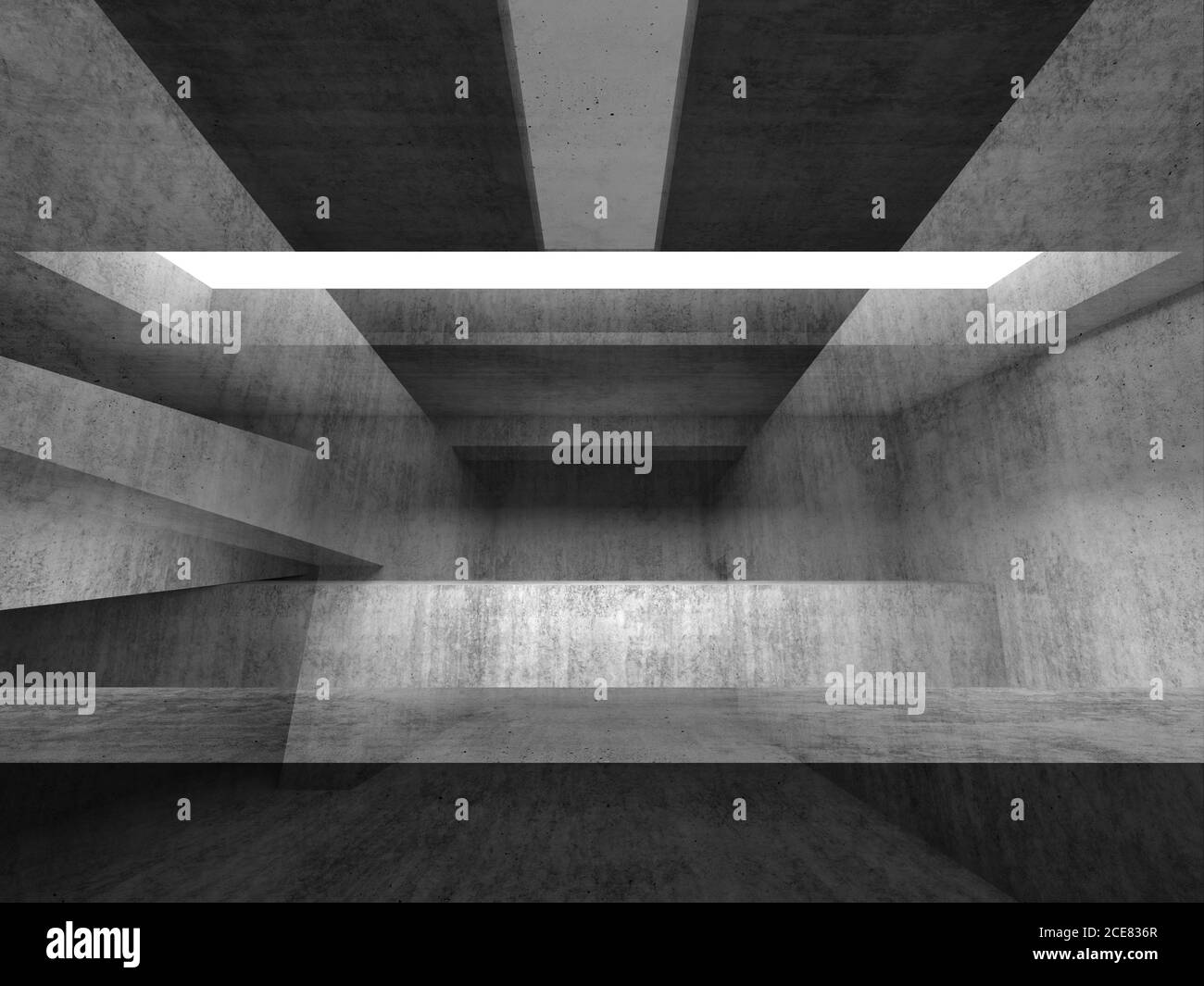 Abstract dark room background, concrete structure perspective, digital  illustration with double exposure effect, mixed media, 3d rendering illustrati Stock Photo