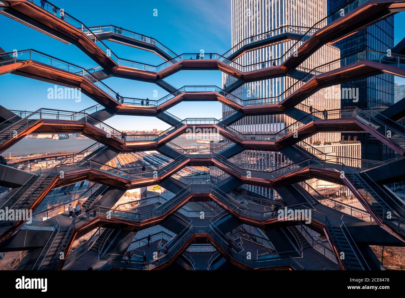 Connected staircases of contemporary multistory Vessel structure in Hudson Yards in New York City Stock Photo