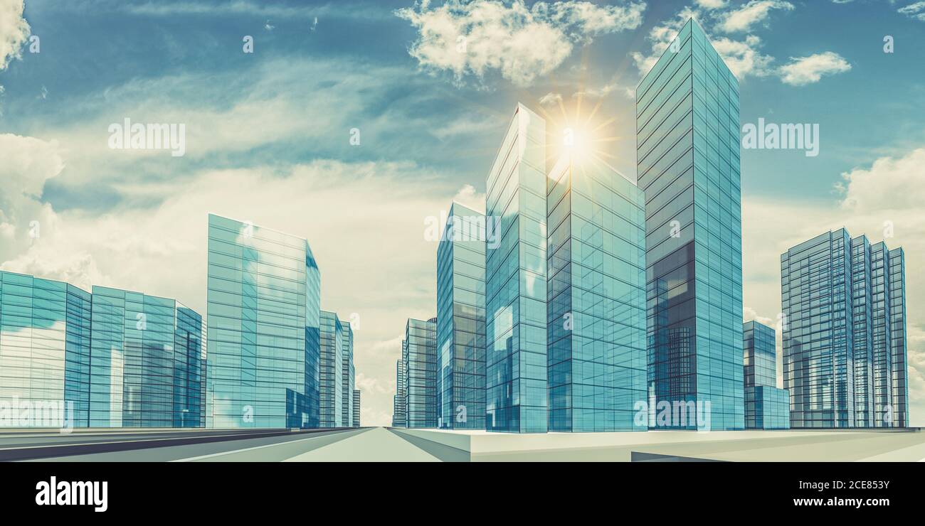 City in clouds 3d rendering Stock Photo