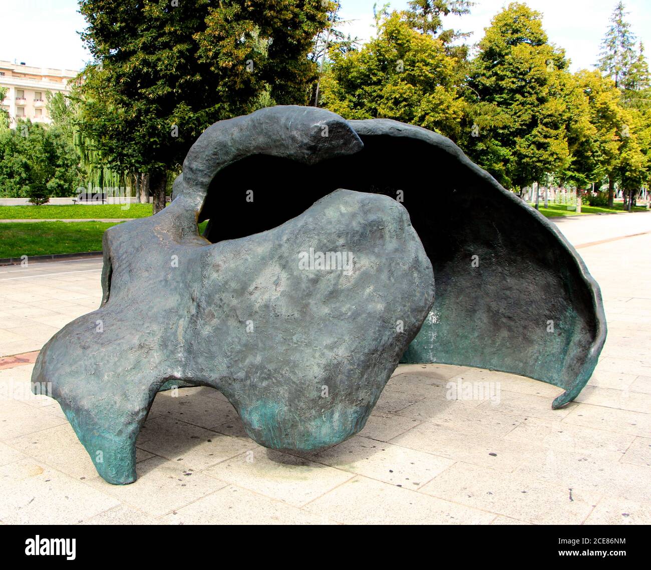 Partial large human skull bronze sculpture by Jose Muro outside the Forum Evolution museum Burgos Castile and Leon Spain Stock Photo