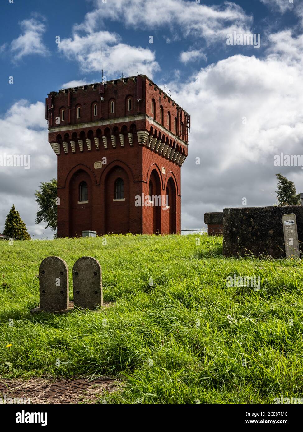 The Bristol Waterworks water tower and covered reservoir at Knowle, a prominent landmark on the city skyline. Stock Photo