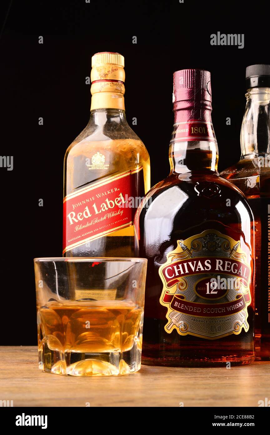 Bottles of different brands of whiskey stock photo alamy