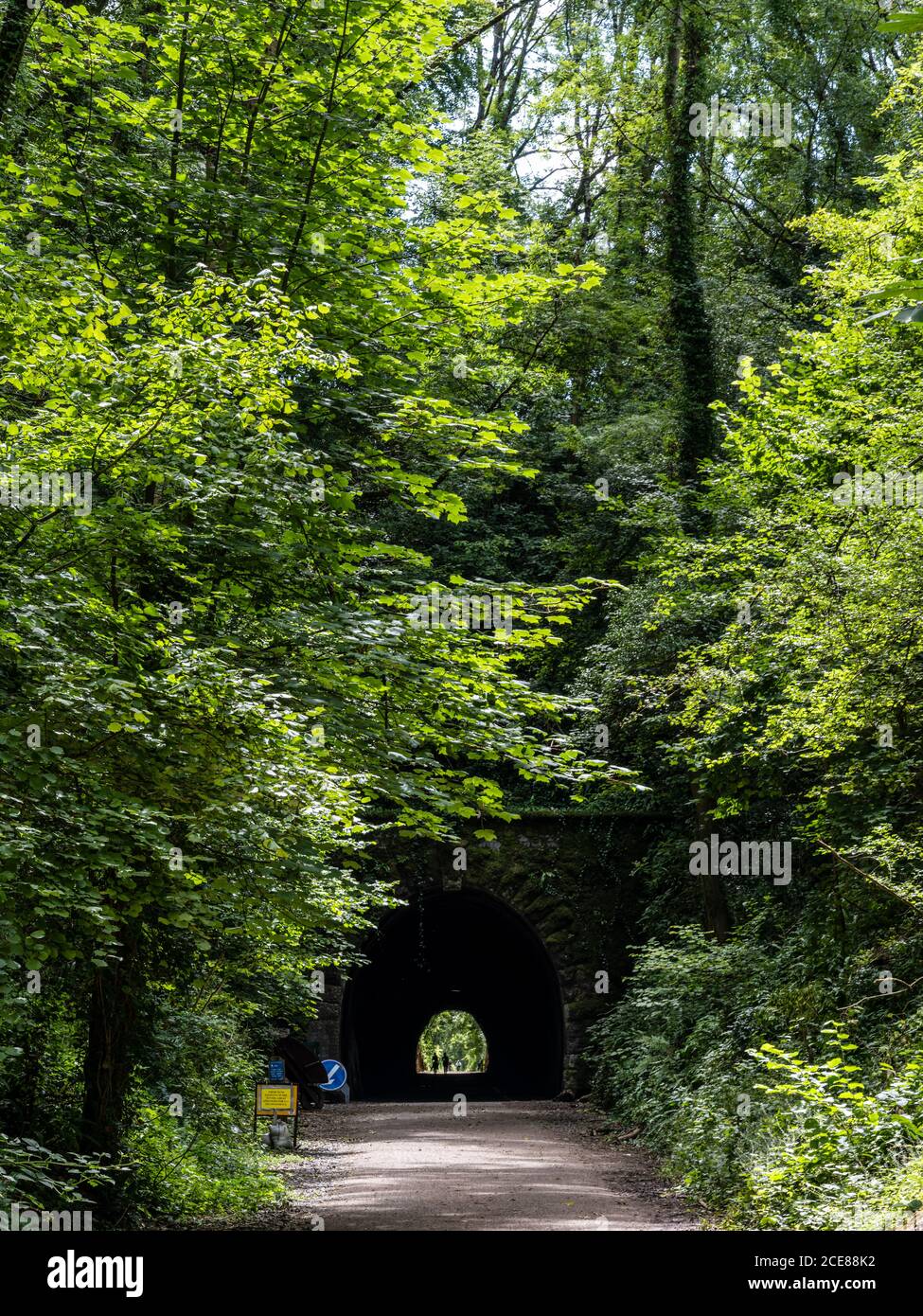 The Strawberry Line cycleway, part of National Cycle Network route 26, runs through Shute Shelve Tunnel under the Mendip Hills of Somerset. Stock Photo