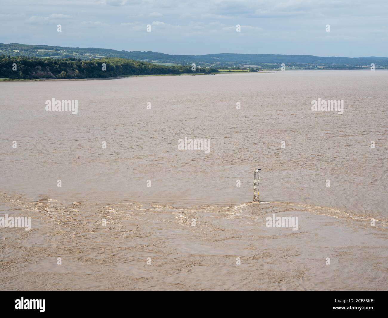 The Forest of Dean and River Severn Estuary seen from the Severn Bridge in Gloucestershire. Stock Photo