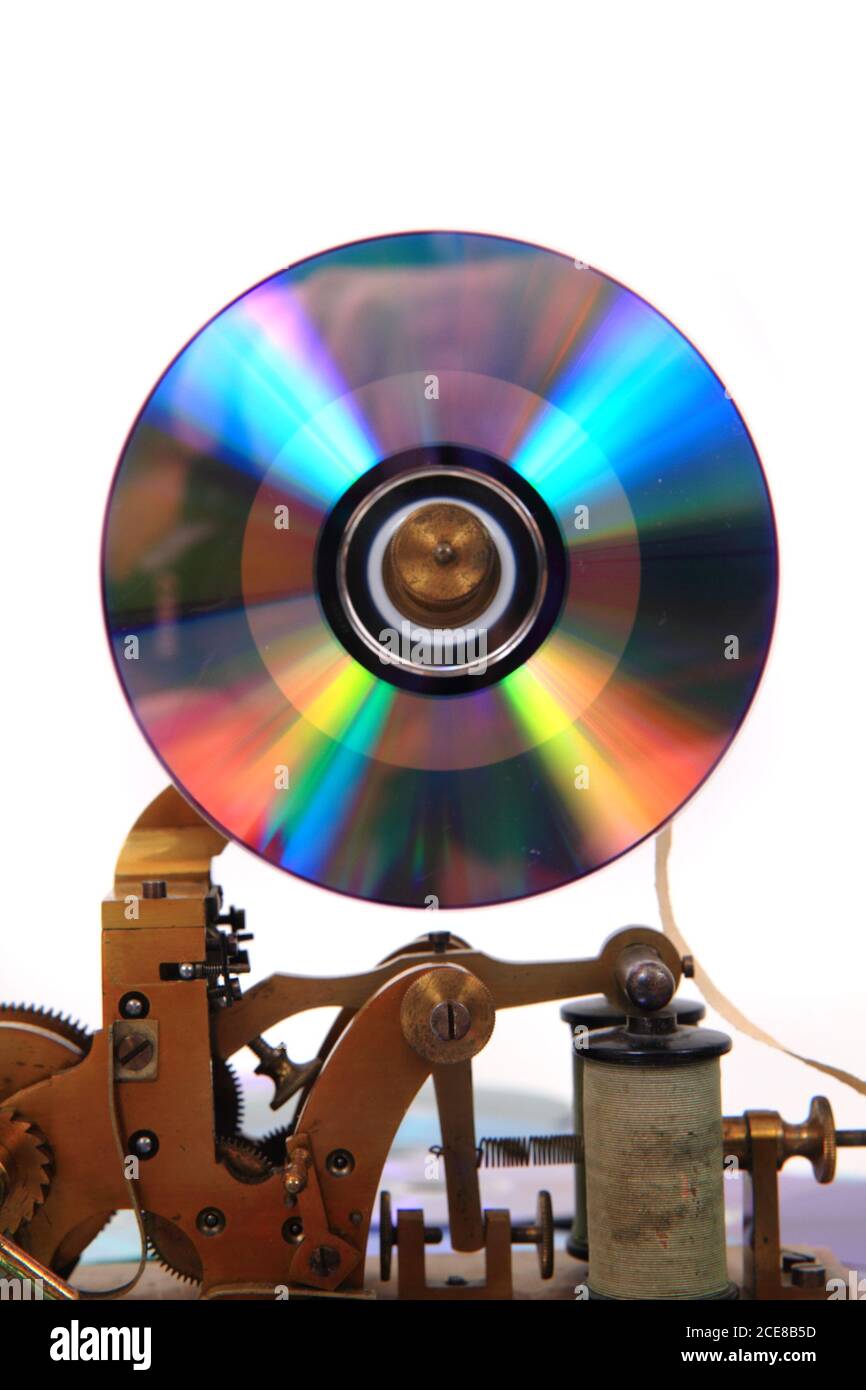 old telegraph with CD or DVDisolated on the white background Stock ...