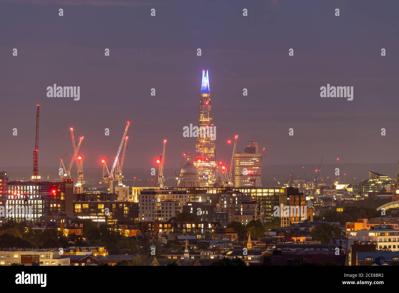 London Skyline at night from Parliament Hill, Hampstead Stock Photo