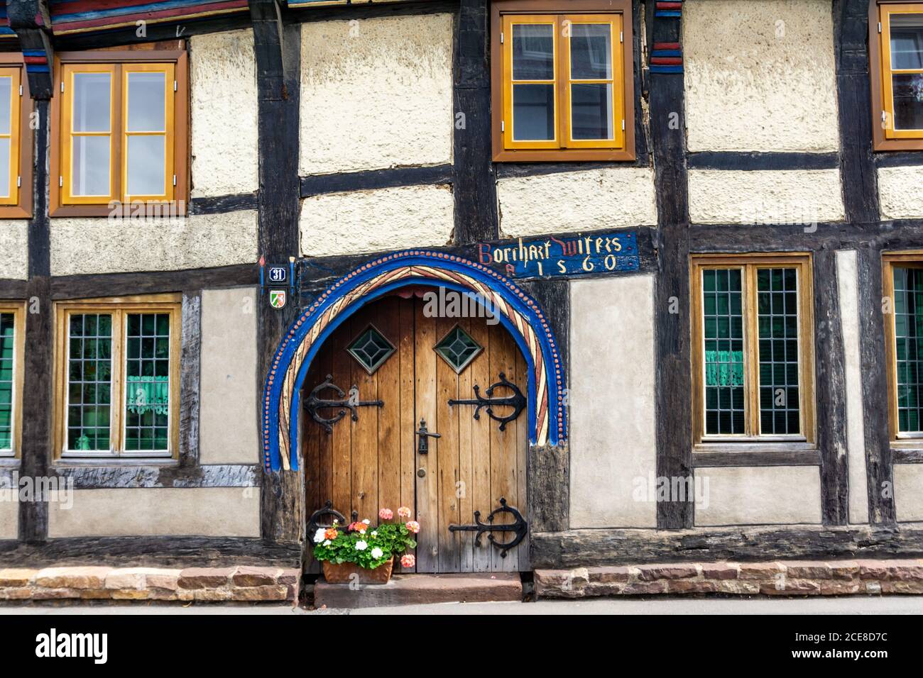 Hoexter, NW / Germany - 2 August 2020: beautiful old hlf-timbered house in Hoexter on the Weser in the Weser Renaissance style Stock Photo