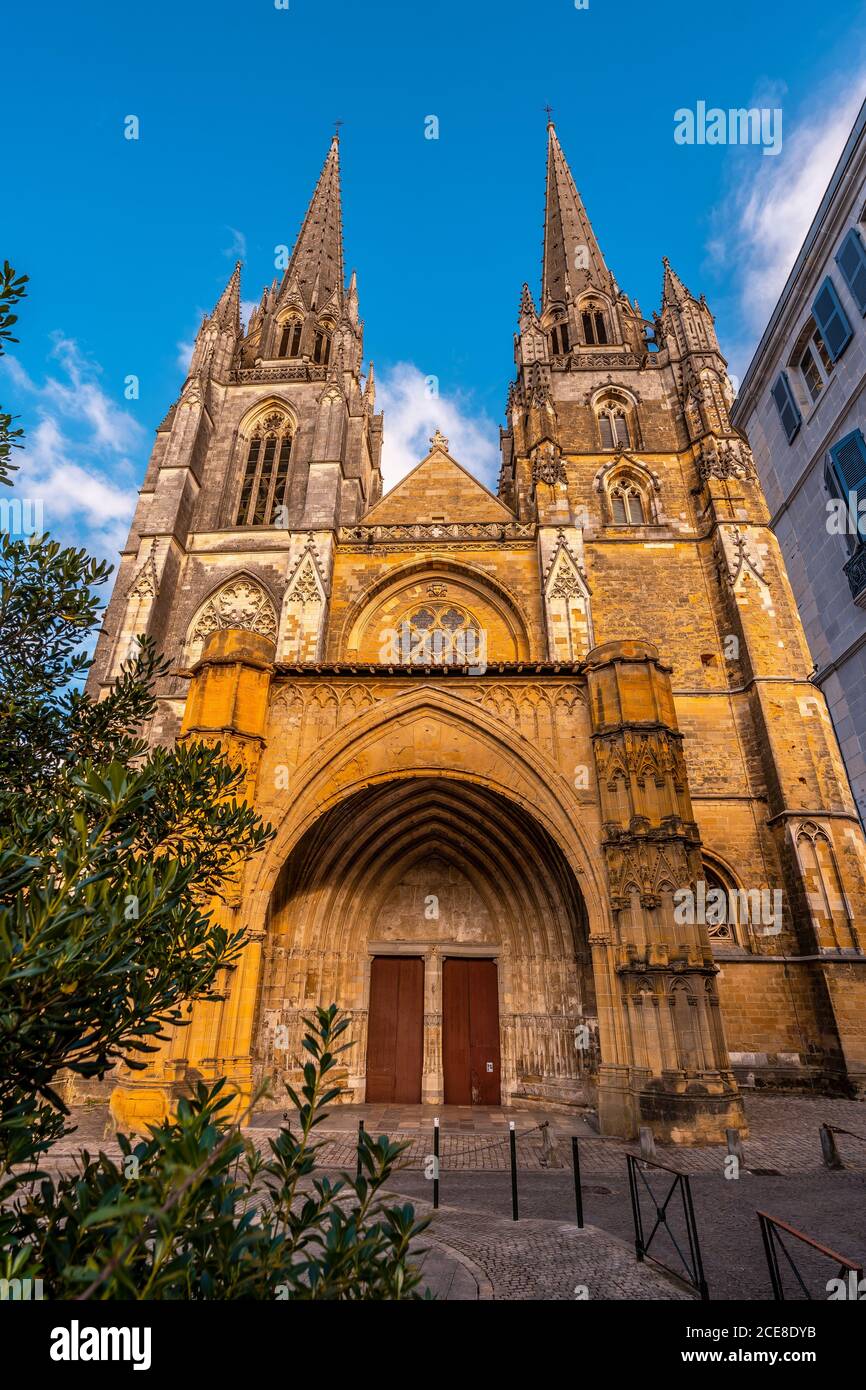 Closeup of the Cathedral of Saint Mary of Bayonne Stock Photo