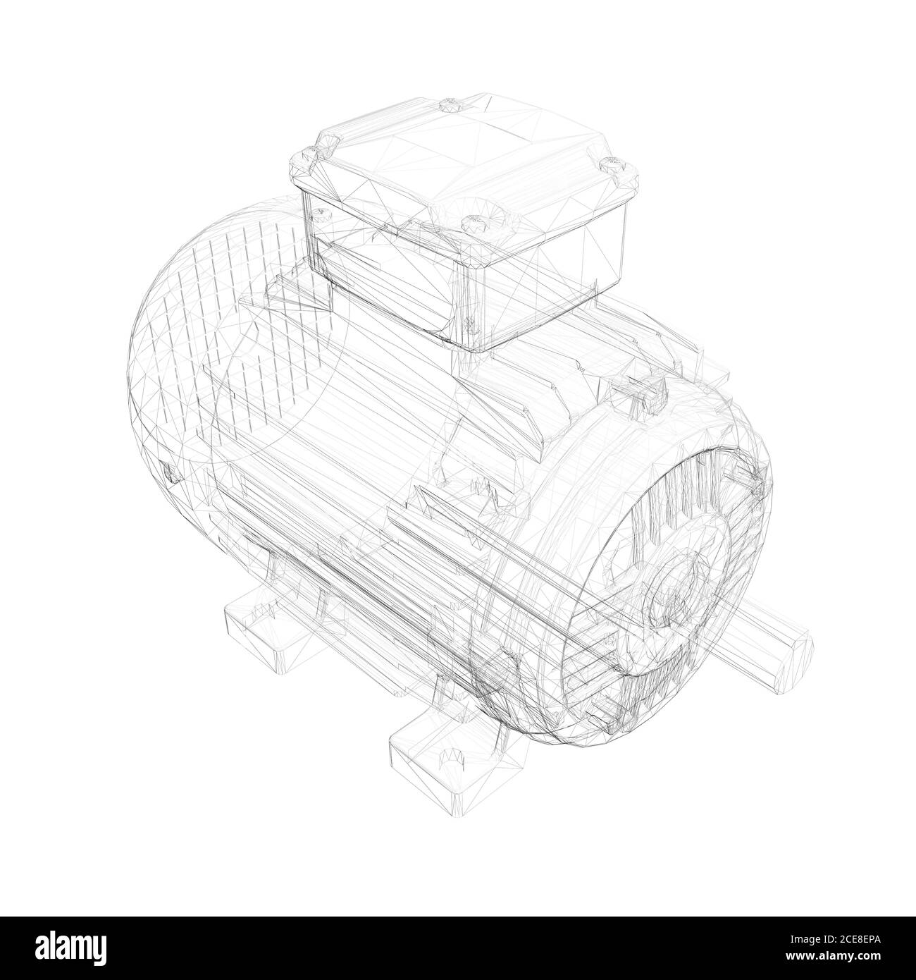 Wireframe of an electric motor Isolated on white background. Isometric ...