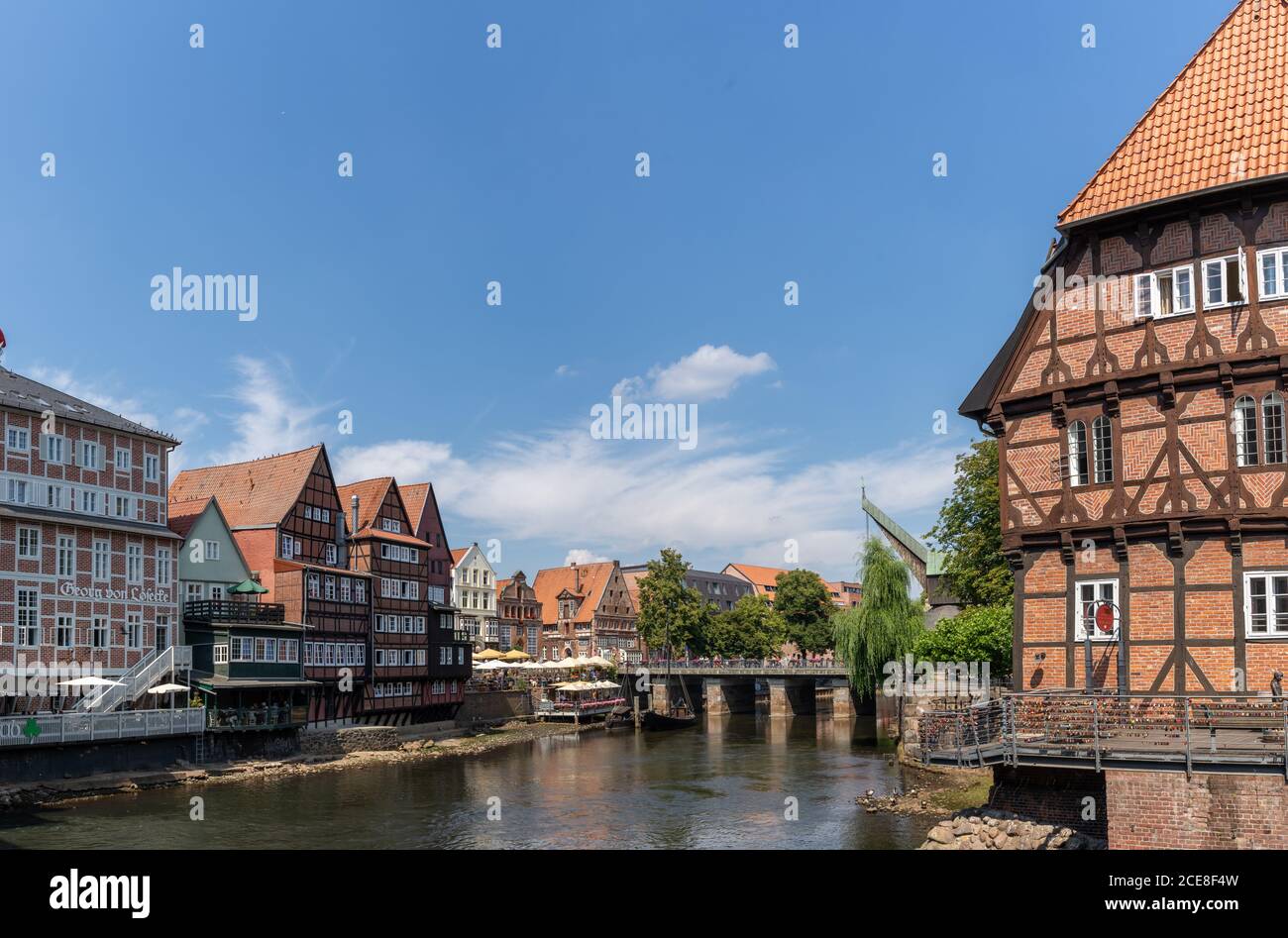 Lunenburg, LS, Germany - 8 August 2020: view of the river and the historic old city center of Luneburg in northern Germany Stock Photo