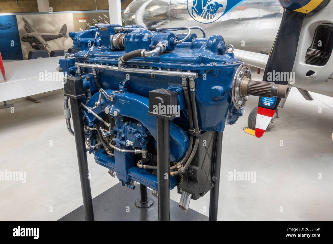 A Gipsy Major 31 plane engine (160 BHP) on display in the De Havilland Museum, London Colney, UK. Stock Photo