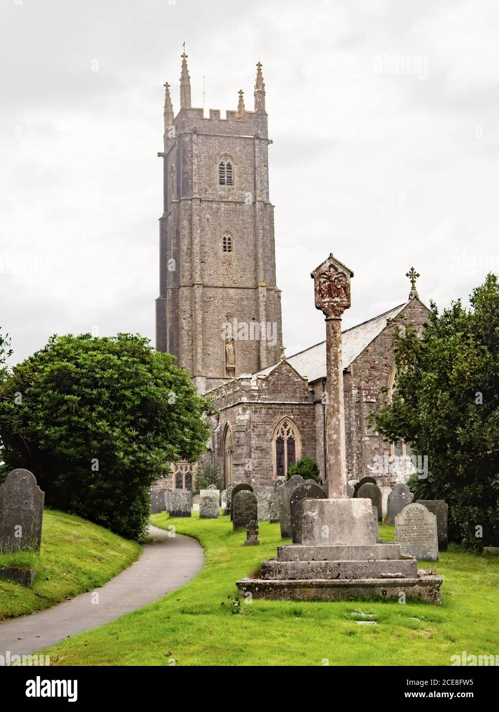 Exterior view of Church of St Nectan, Hartland, Devon, England Stock