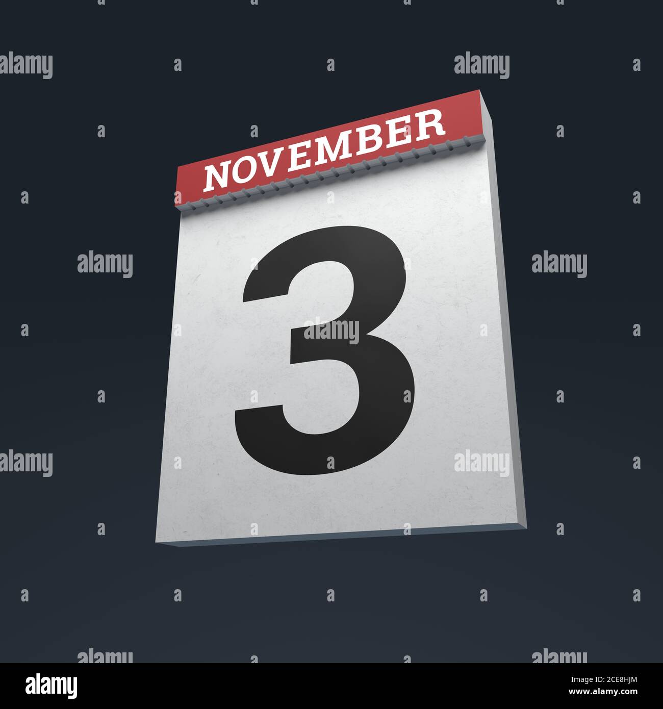 3D rendered illustration of a wall calendar showing November 3rd, day of US presidential election Stock Photo