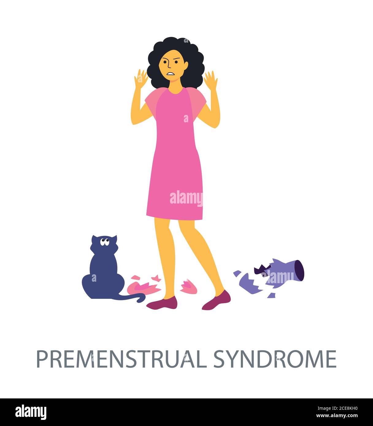 Premenstrual Syndrome concept on white background, flat design vector illustration Stock Vector