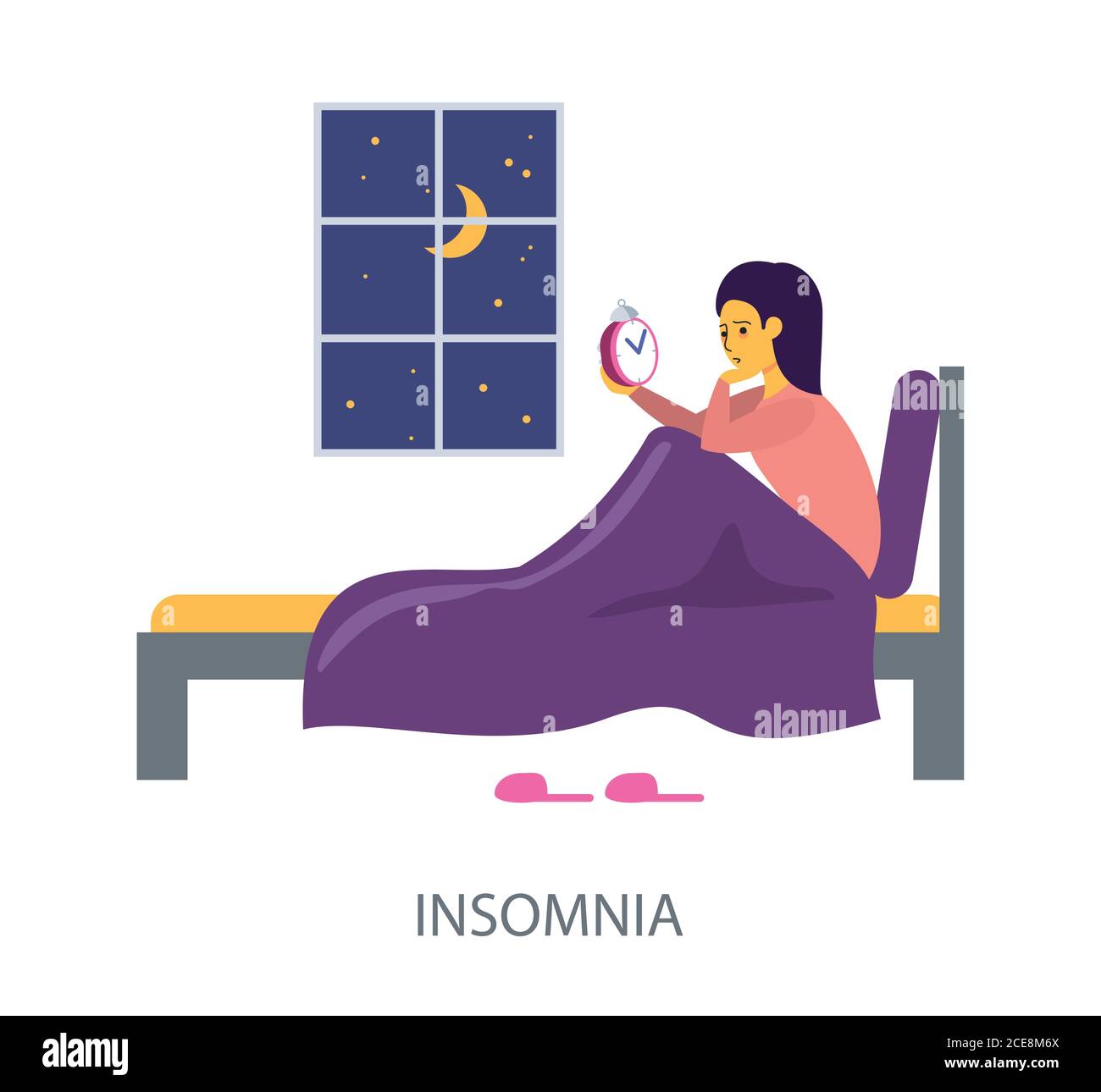 Insomnia Health concept on white background, flat design vector illustration Stock Vector