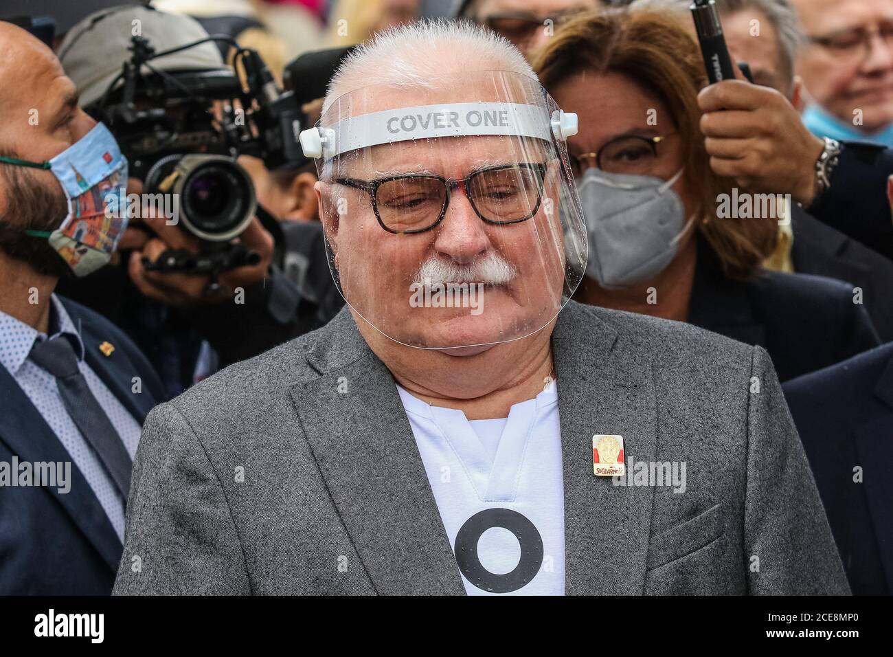 Gdansk, Poland. , . Former President of Poland and Nobelist Lech Walesa is seen. Lech Walesa and oppositional parties leaders and members celebrate 40th anniversary of August Agreements on the Solidarity Square in Gdansk Credit: Vadim Pacajev/Alamy Live News Stock Photo