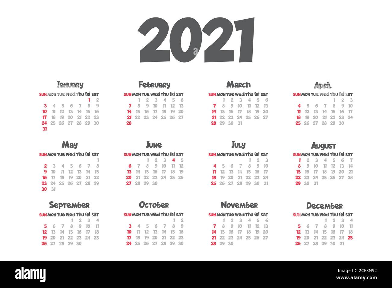 2021 monthly calendar template isolated white color Stock Vector Image ...