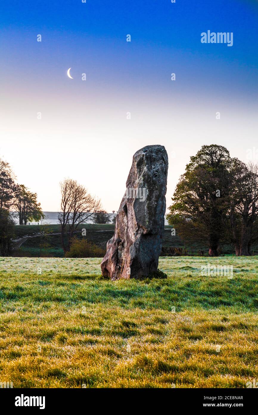 Sarsen stones at sunrise in Avebury in Wiltshire. Stock Photo