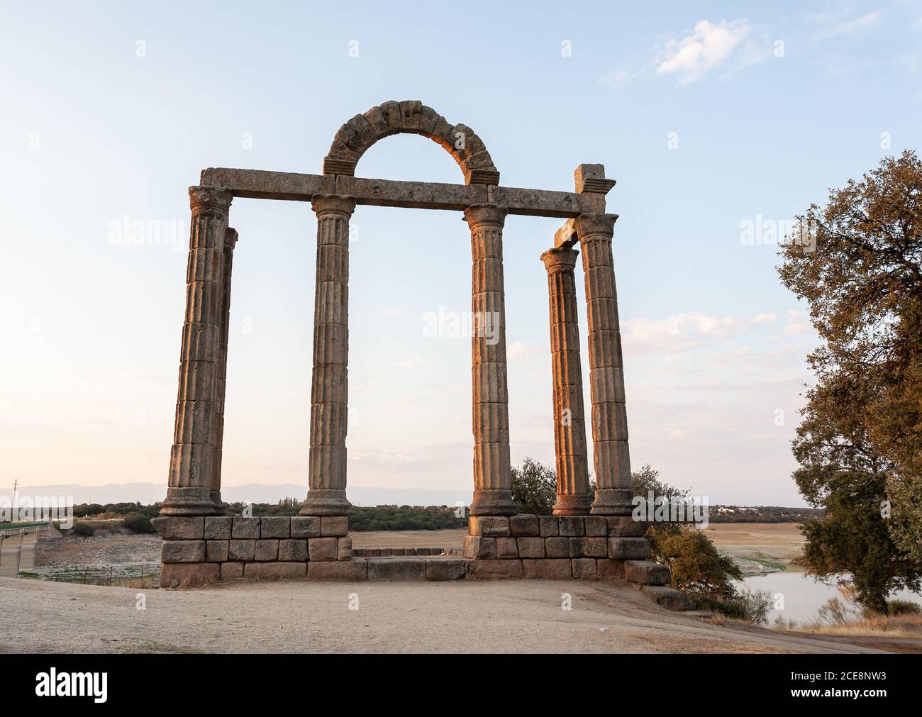 BOHONAL DE IBOR, SPAIN - Aug 31, 2019: Ruins of the Roman city of Augustobriga and the temple of Los Marmoles. Portico de Augustobriga.Talavera la Vie Stock Photo