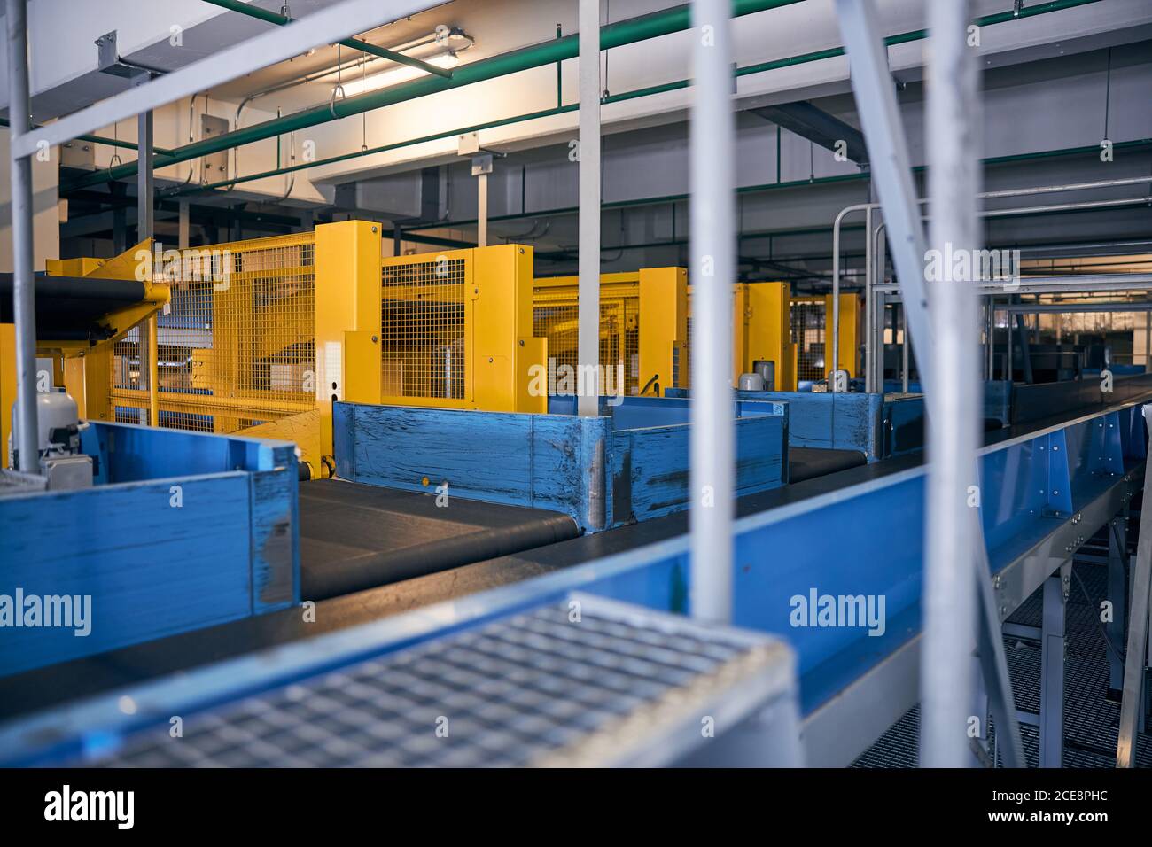 System of conveyor belts for luggage handling and sorting Stock Photo