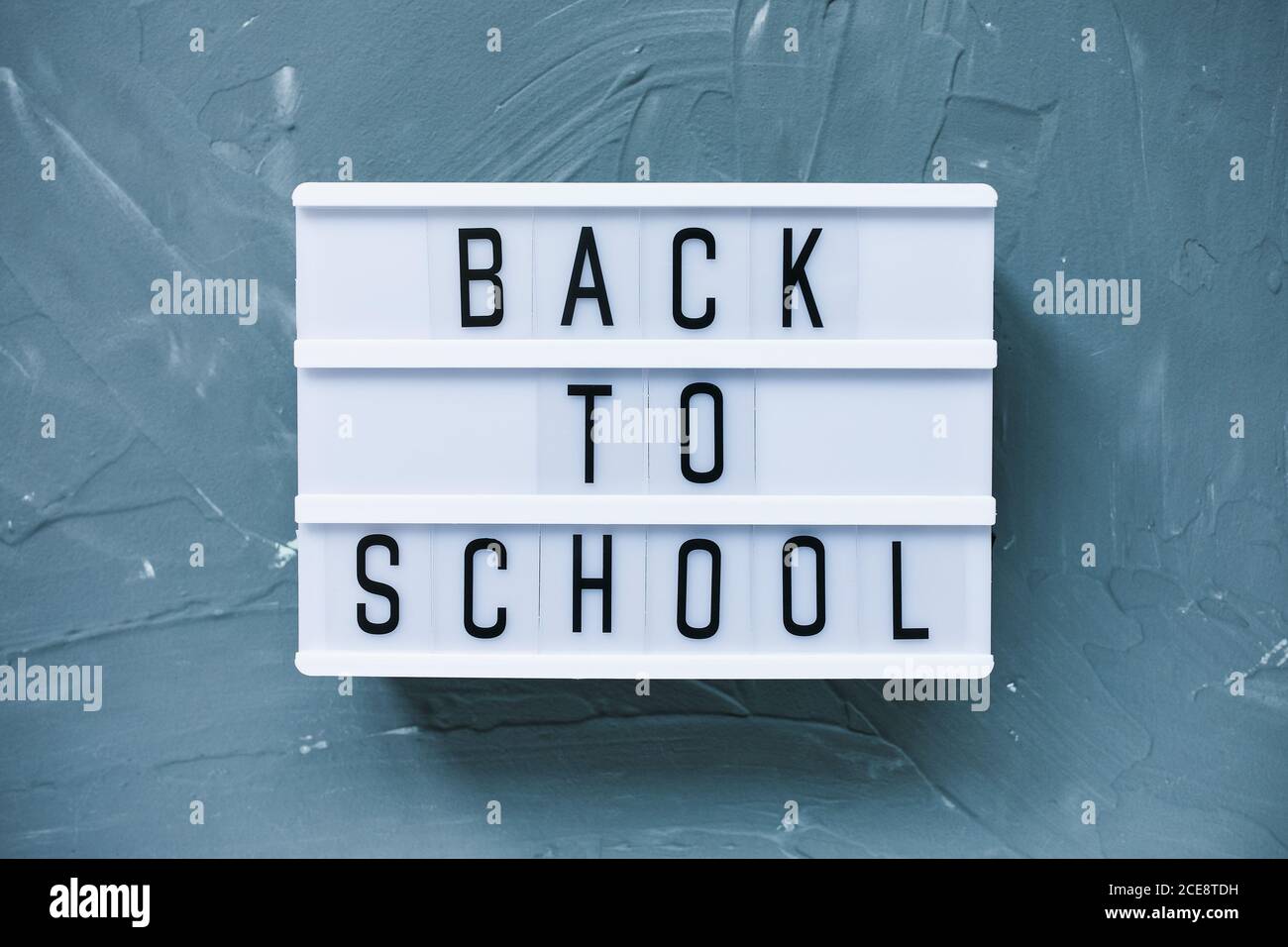 Words BACK TO SCHOOL on gray background Stock Photo
