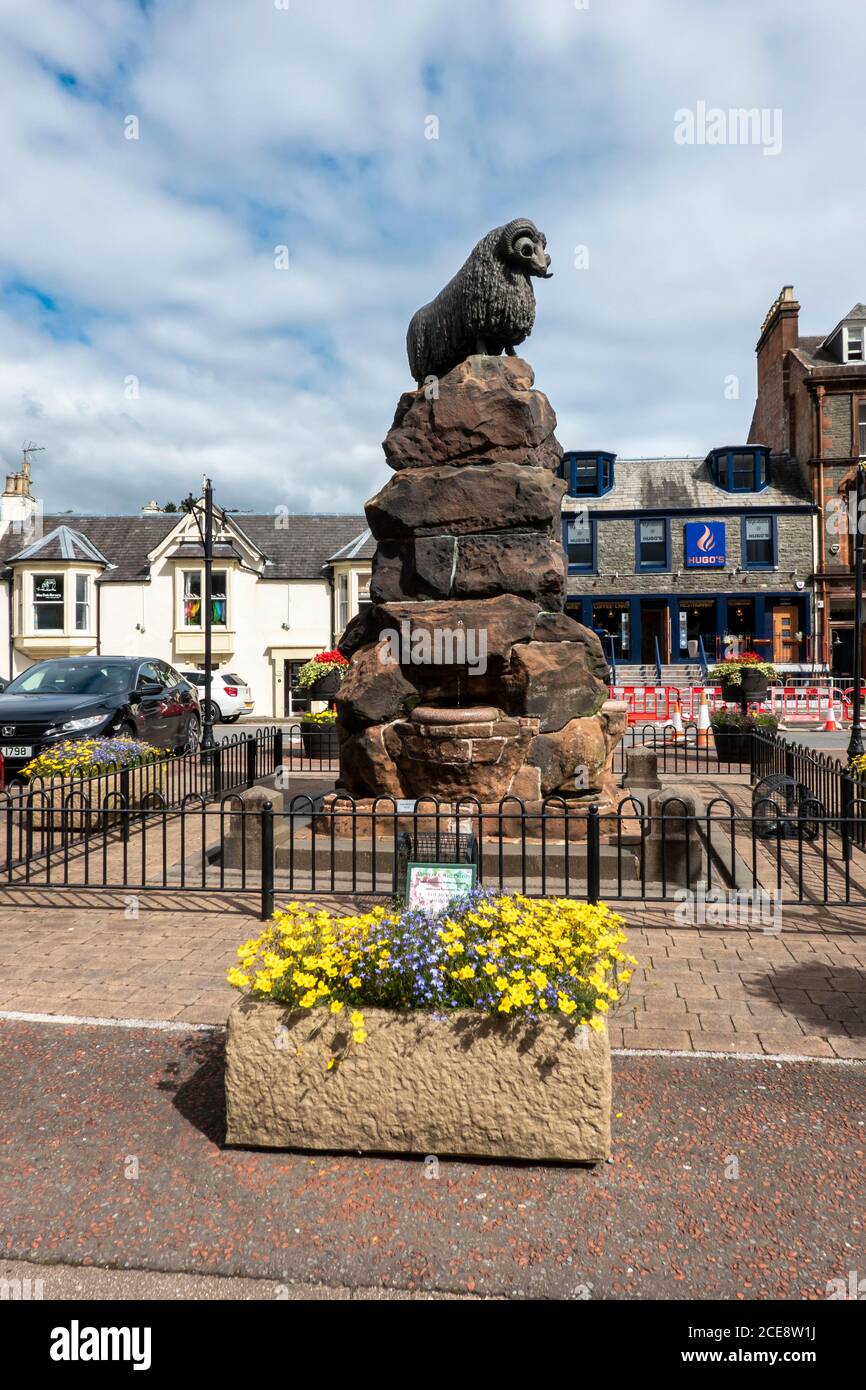The Colvin Fountain also called Moffat Ram in the High Street of Moffat Dumfries & Galloway Scotland UK Stock Photo