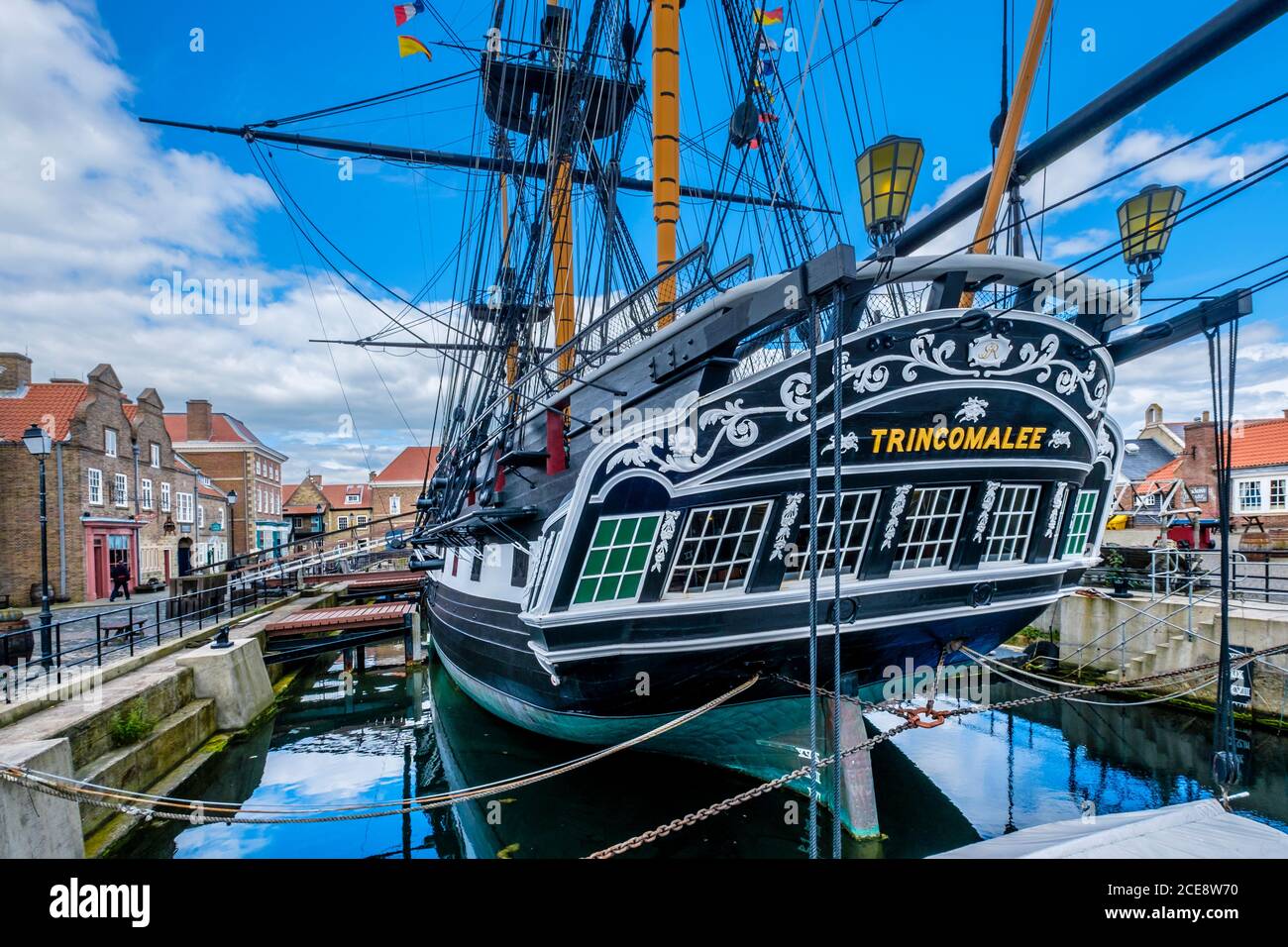 HMS Trincomalee is a Royal Navy Leda-class sailing frigate built in 1816-17. Stock Photo