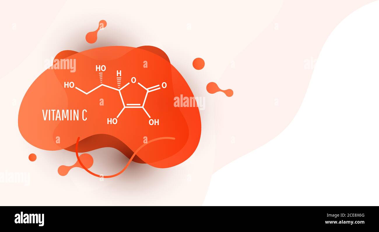 Vitamin C or ascarbic acid chemical medical formula on liquid form