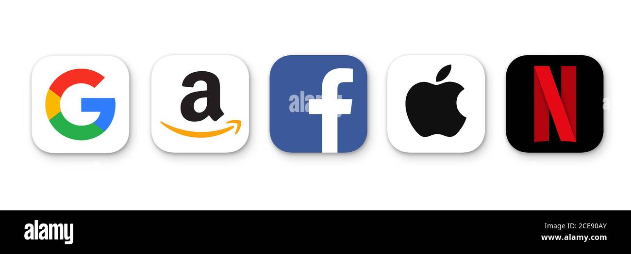 Google Amazon Apple Netflix Facebook Stock Photo