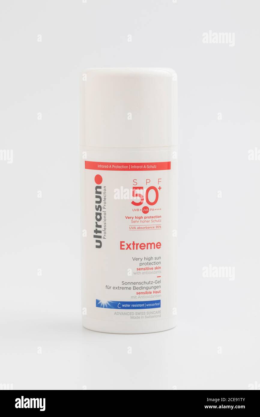 Ultrasun SPF 50 plus sunscreen Stock Photo