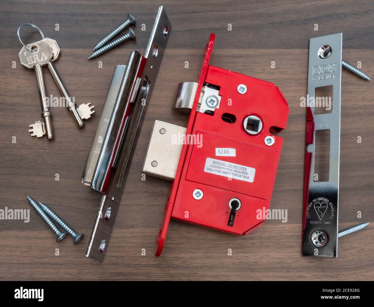 Era brand mortice lock, etc, on a table, consisting of the lock which