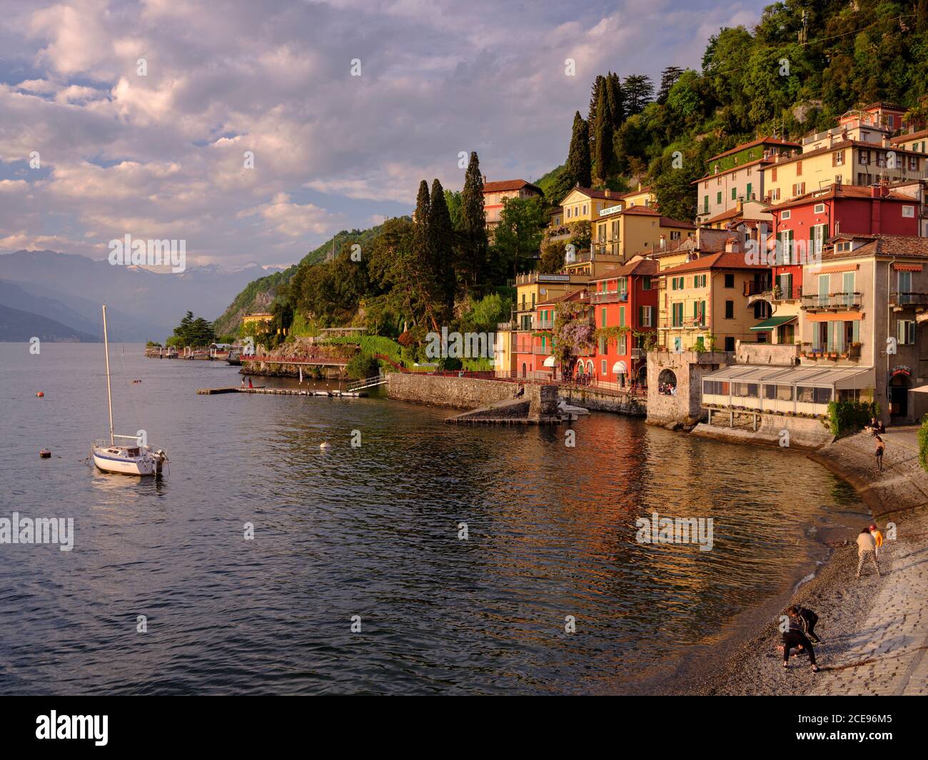 A warm spring afternoon at Varenna on Lake Como. Stock Photo