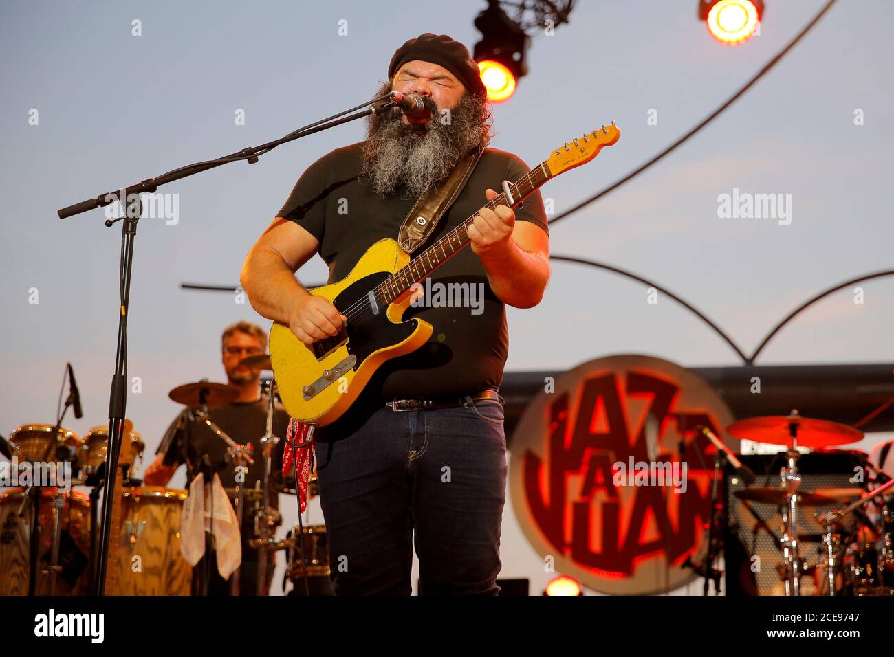 Jazz a Juan" Jazz Festival in Juan-les-Pins (south-eastern France), on July  16, 2017: guitarist Johnny Gallagher and the Boxtie band Stock Photo - Alamy