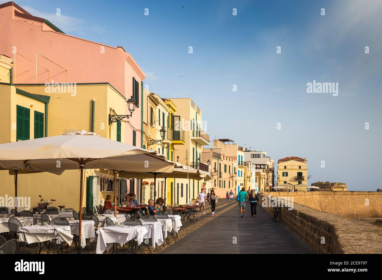 Italy, Sardinia, Alghero, View of ancient city walls and the historical center Stock Photo