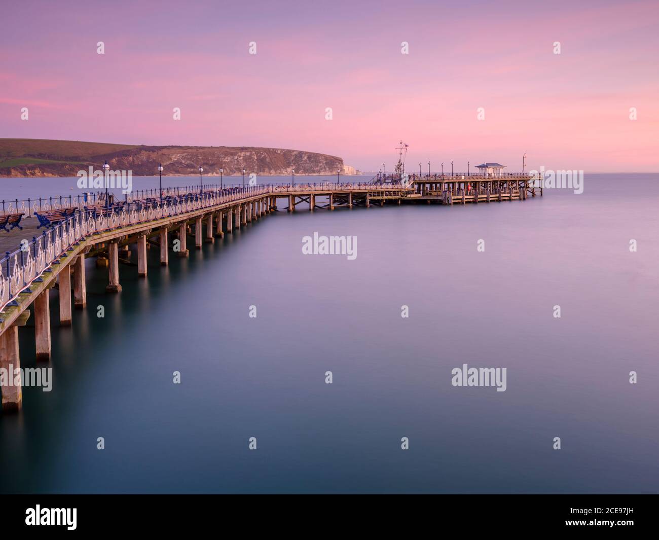 Sunrise at Swanage Pier. Stock Photo