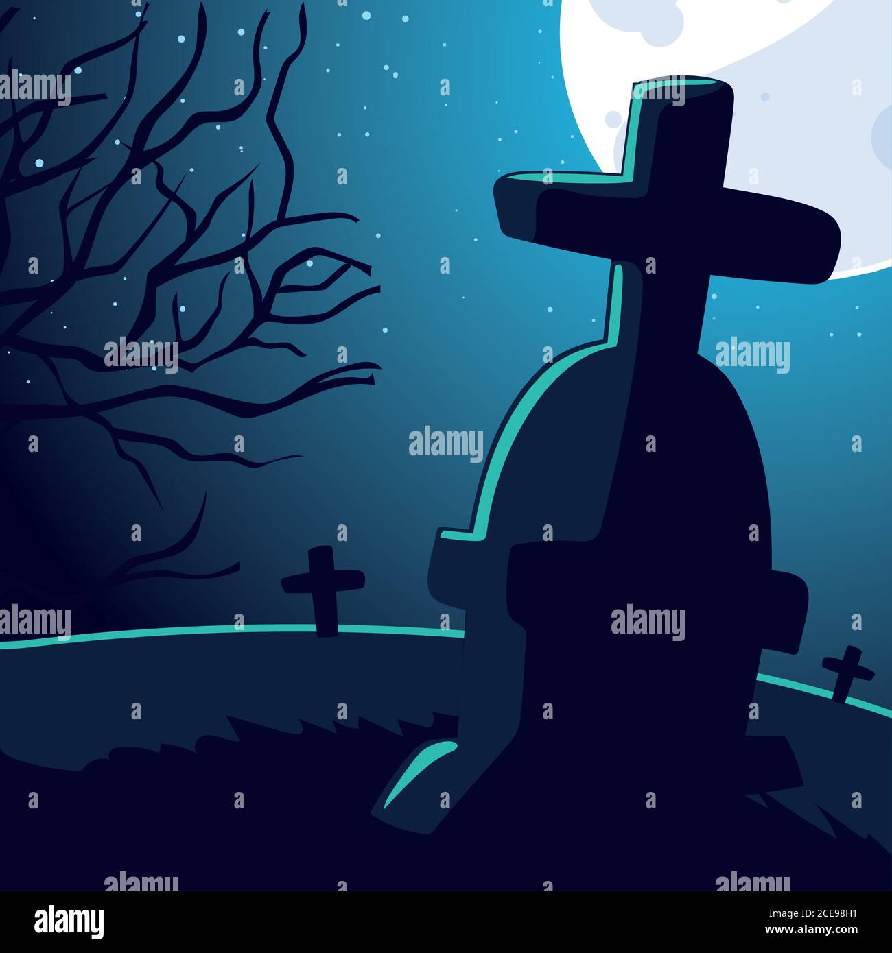 halloween background with scary cemetery and moon full vector ...
