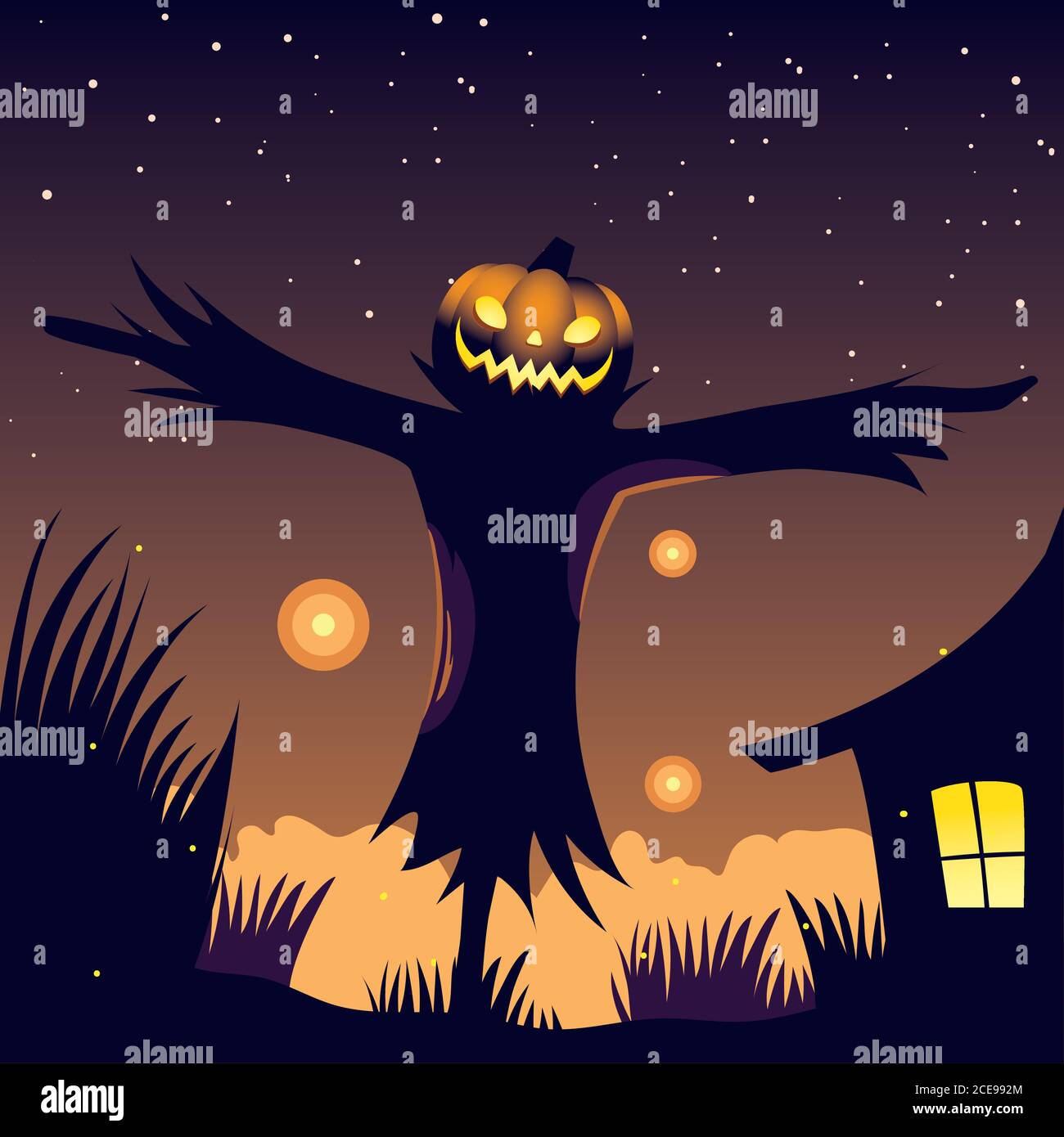 halloween night background with scarecrow vector illustration design ...
