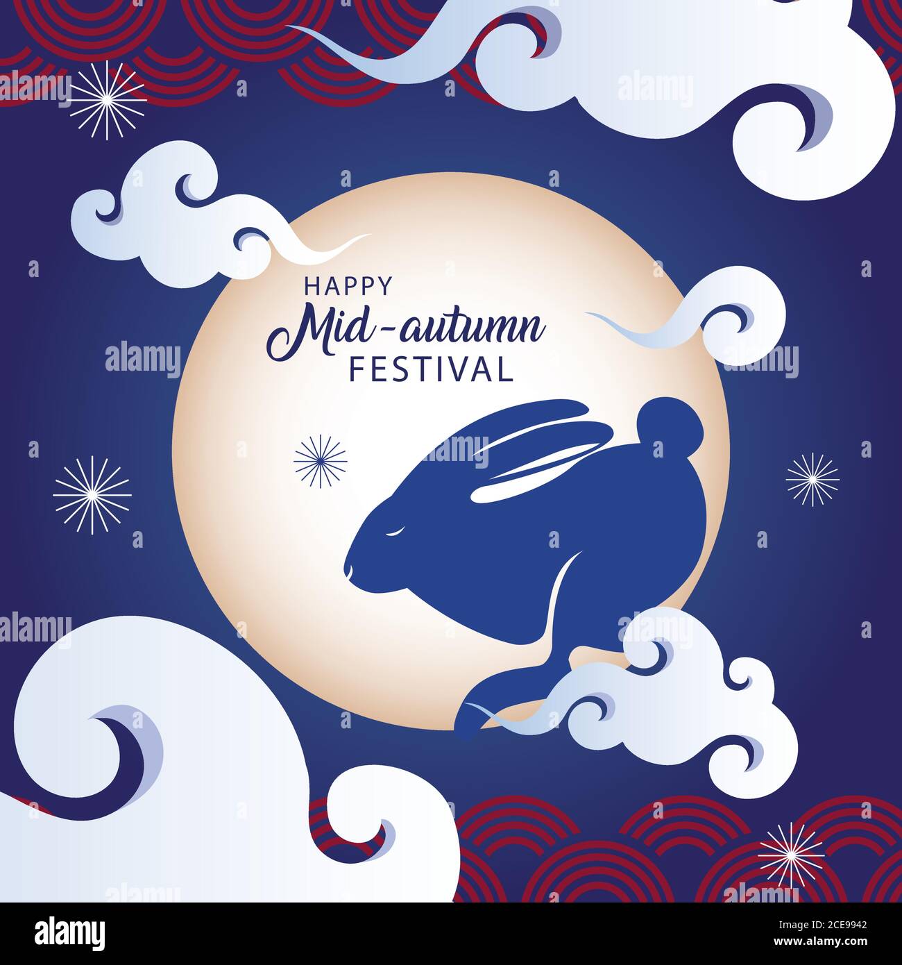 happy mid autumn festival with rabbit and moon vector illustration ...