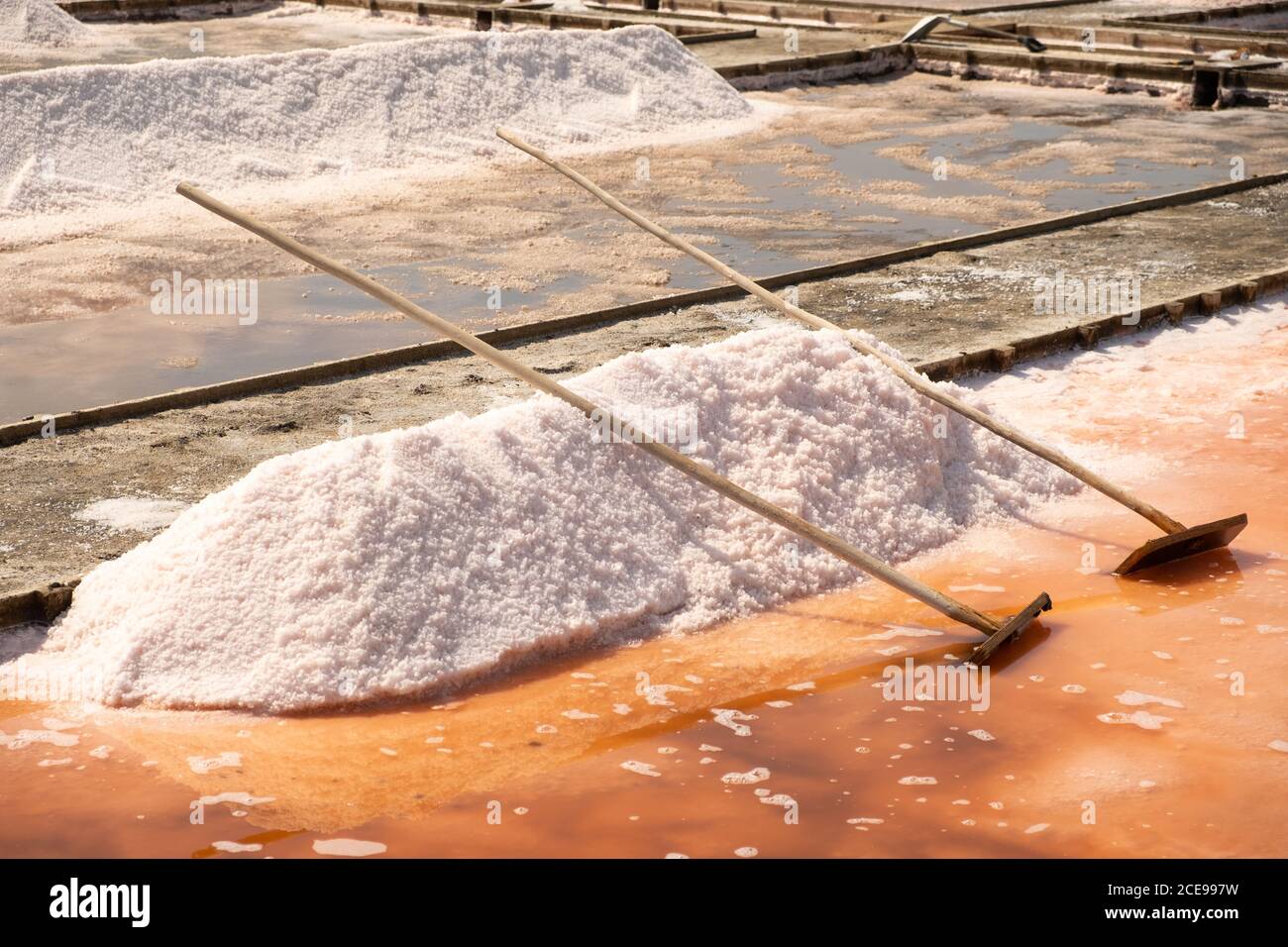 The last and only artisanal salina in production at Salinas do Samouco on the Tagus Estuary Natural Reserve, in Alcochete, Portugal. Stock Photo