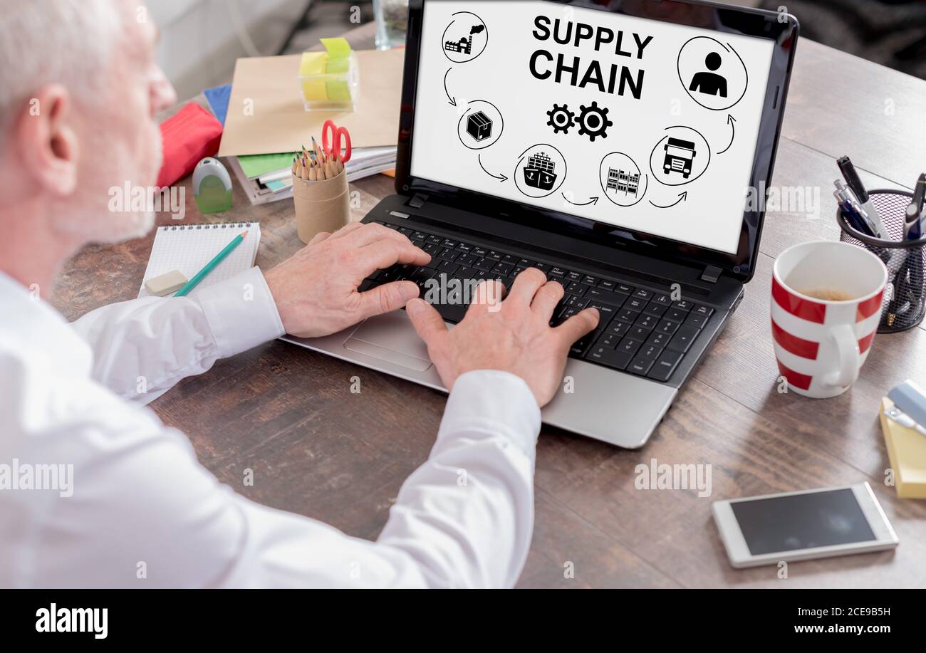 Supply chain concept shown on a laptop screen Stock Photo