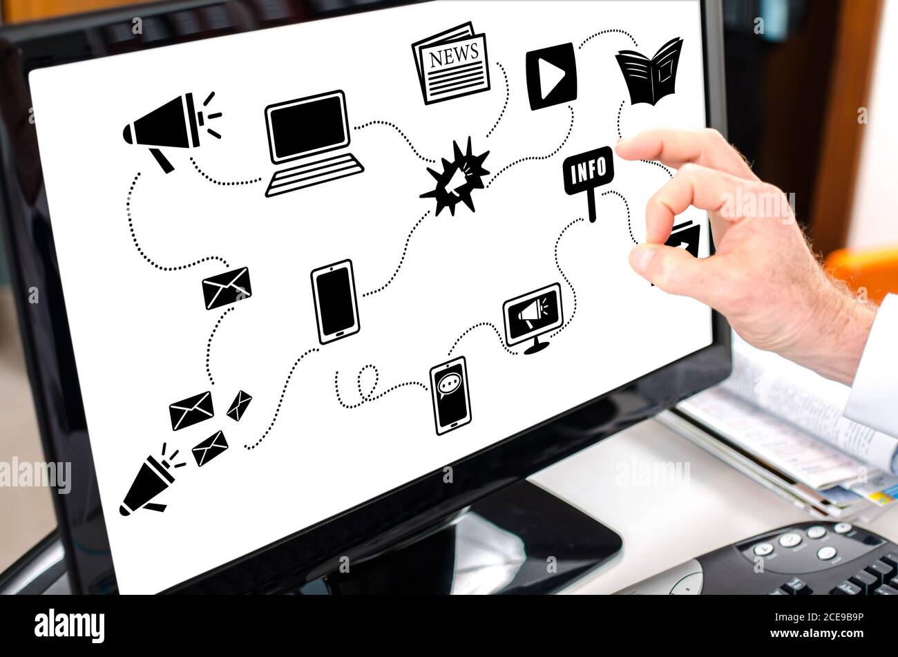 Communication media concept shown on a computer screen Stock Photo - Alamy