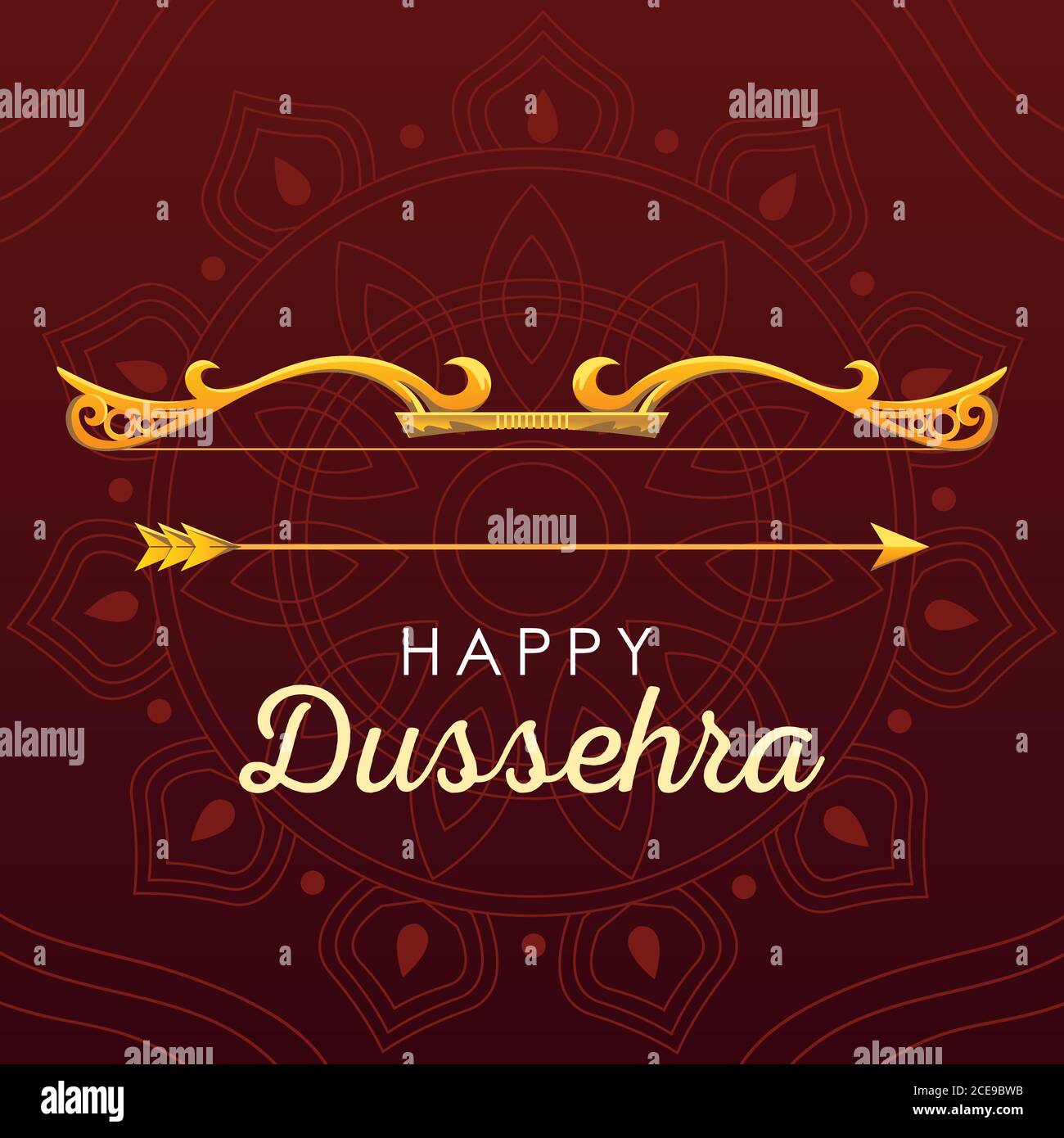 happy Dussehra greeting card with gold lettering and decoration vector