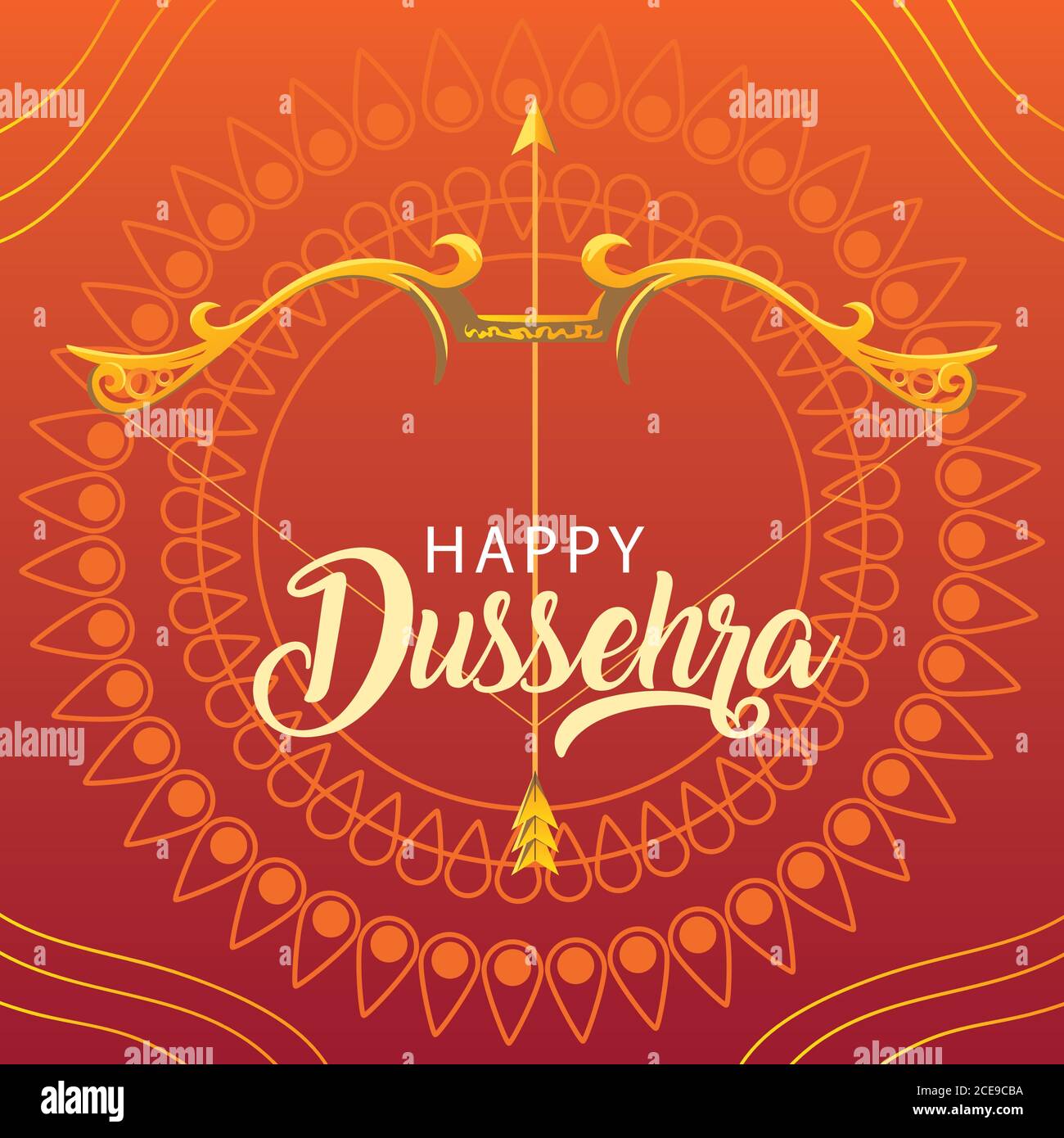 Dussehra festival card with gold lettering and decoration vector illustration design Stock Vector