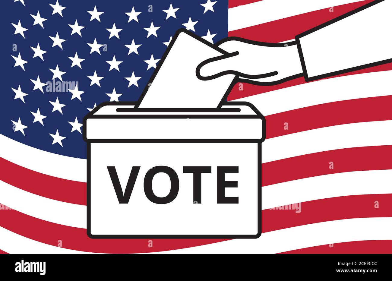 Voters hand putting envelope in ballot box Stock Vector
