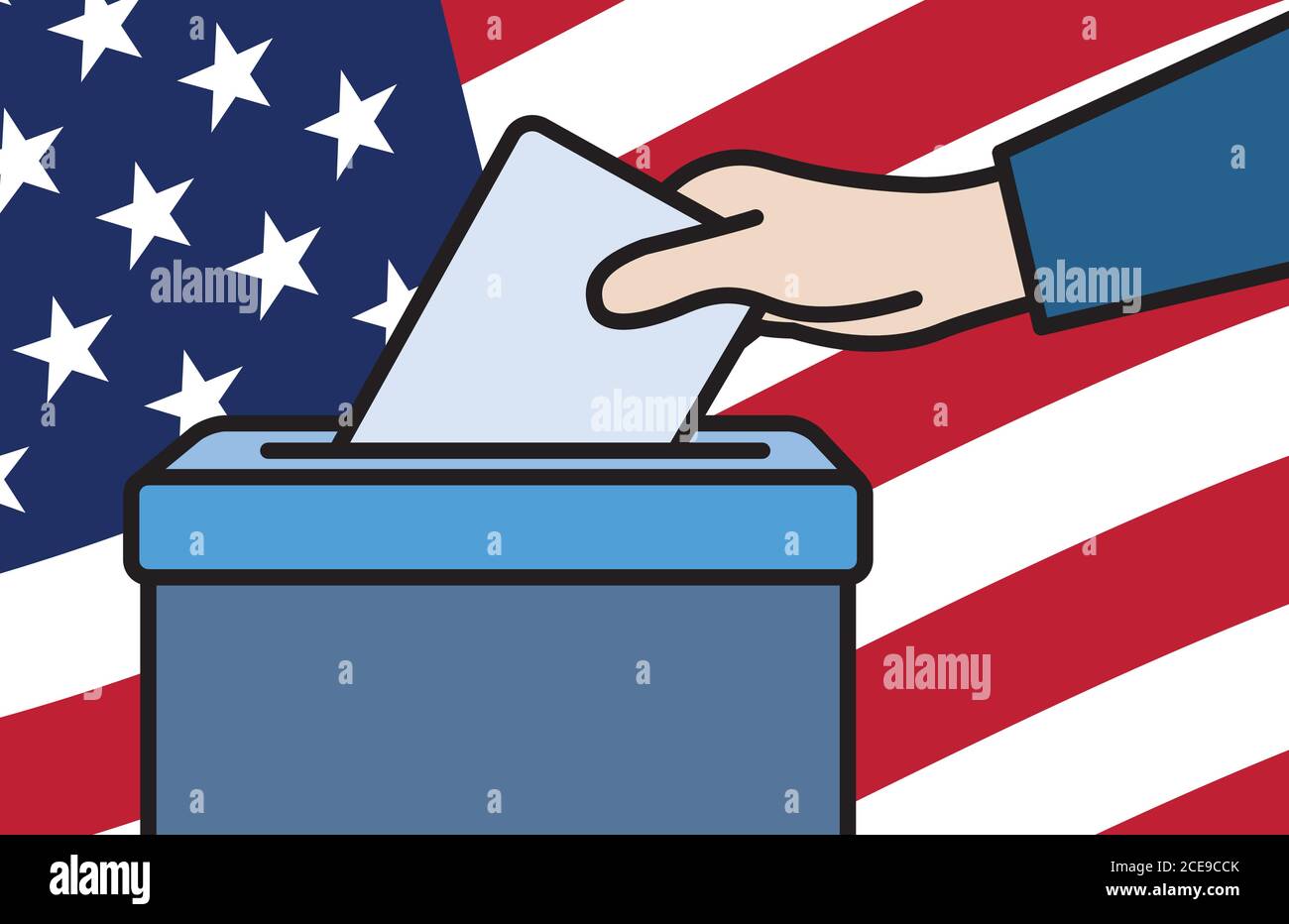 Voters hand putting envelope in ballot box Stock Vector