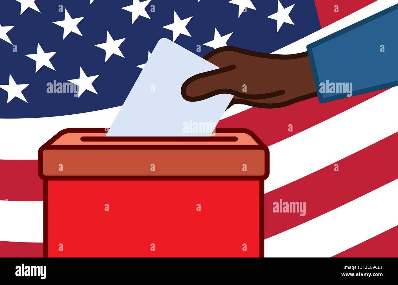 Voters hand putting envelope in ballot box Stock Vector