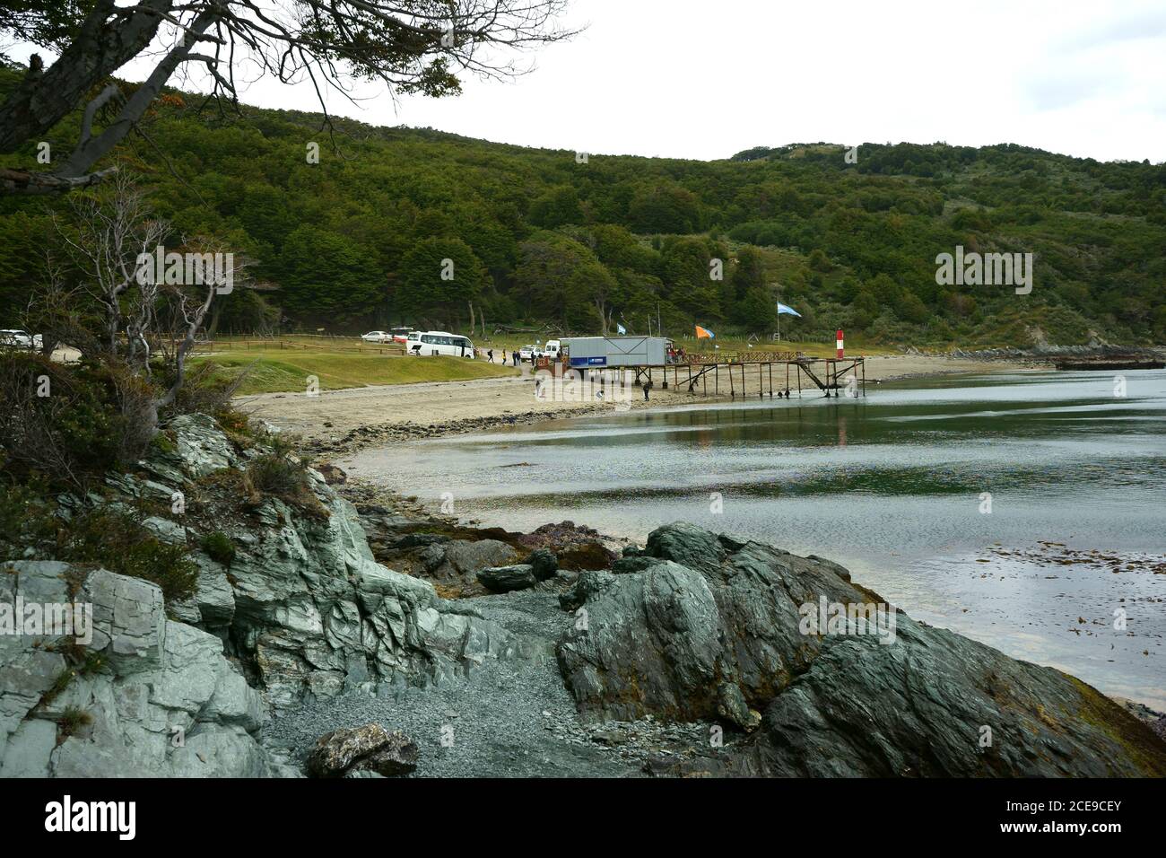 Southern most Post Office of American continent and beach of Beagle Canal, Ushuaia, Argentina Stock Photo
