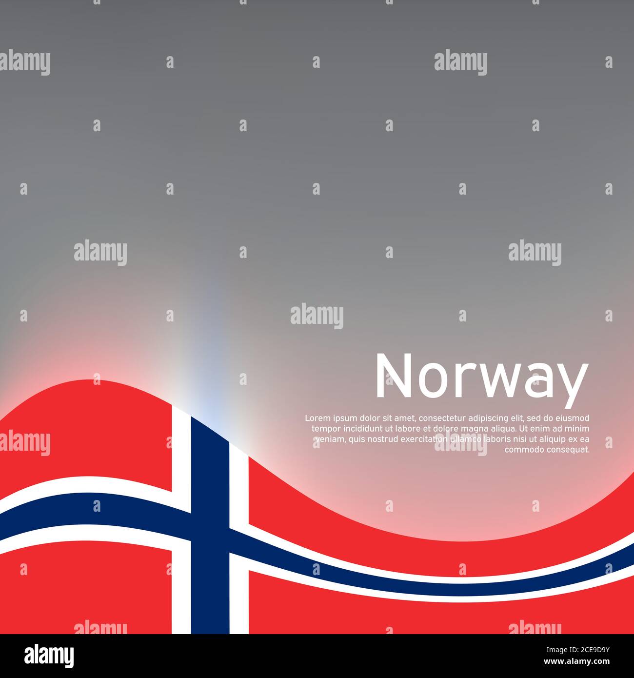 Norway flag on a glossy gray wavy background. National poster design of ...