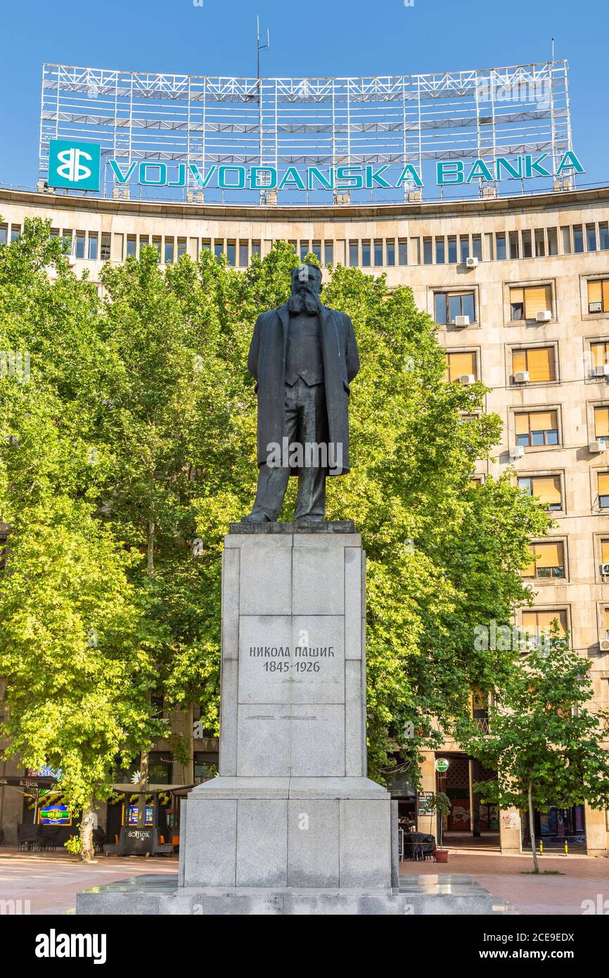 Belgrade / Serbia - June 30, 2019: Nikola Pasic statue at the Nikola Pasic Square, one of the central town squares of Belgrade, the capital of Serbia. Stock Photo